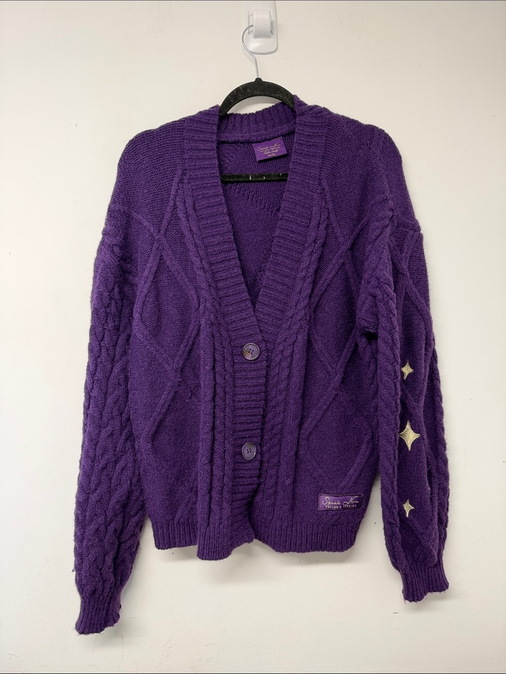 Taylor Swift Purple Cable-Knit Button Cardigan with Stars SPEAK NOW